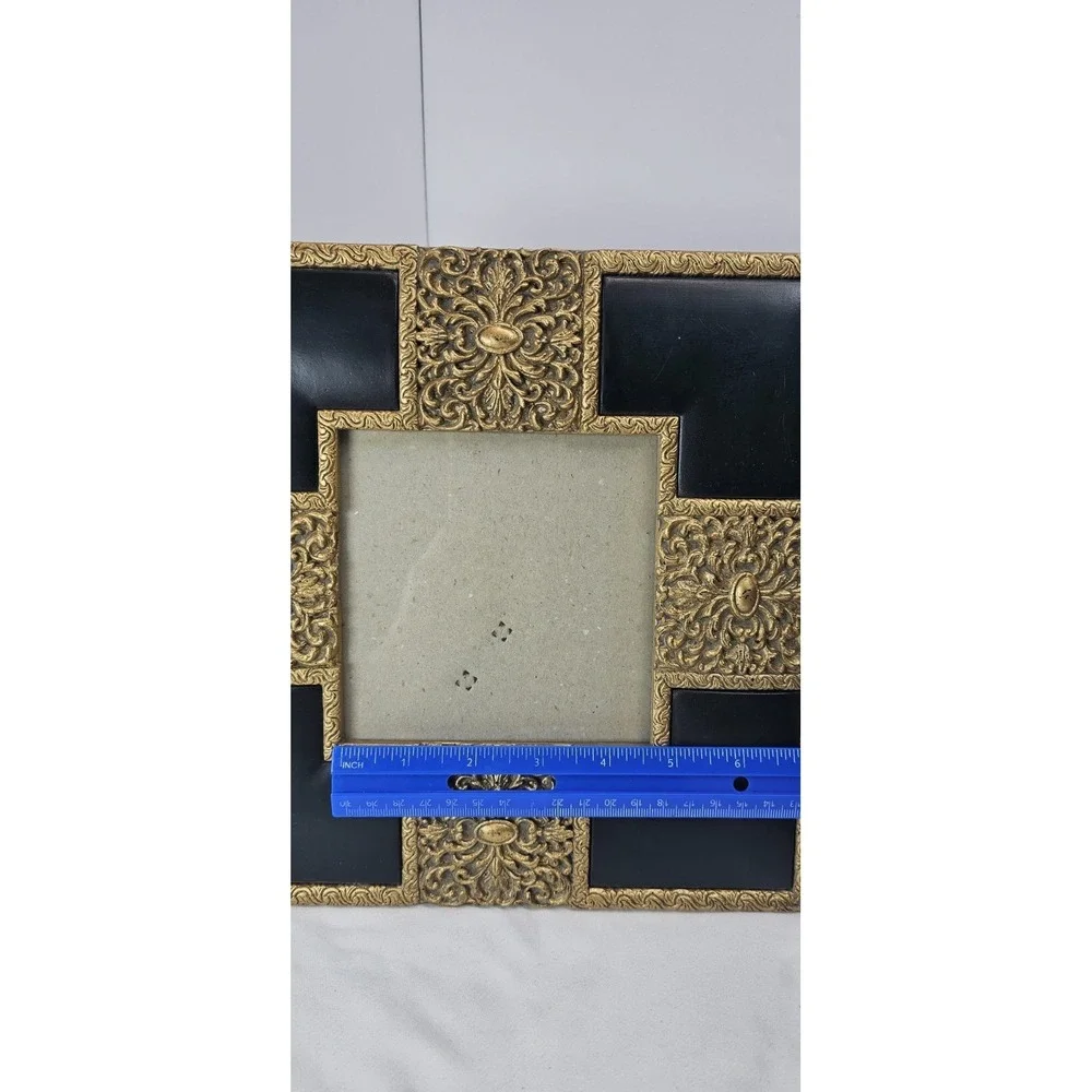 VTG Ornate Gold Black Picture Frame Made in Taiwan Baroque Style Decor 4.5 x 4.5